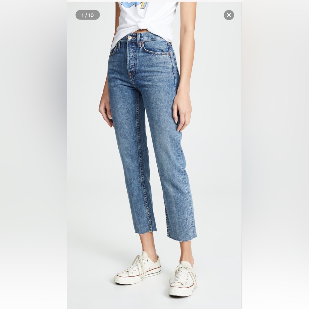 Re/Done Women's High-Rise Tapered Leg Cropped Jeans Denim Blue Size 25